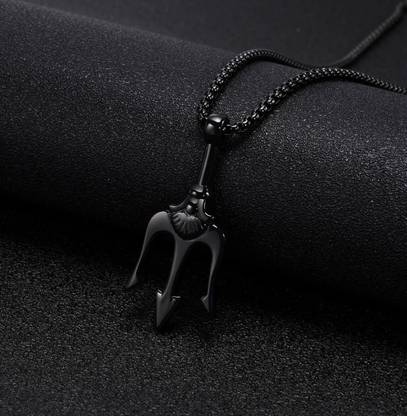 ringzinnie Black God Of The Sea Mahadev Poseidon Trishul/Trident Pendant Locket Necklace Stainless Steel Pendant Set