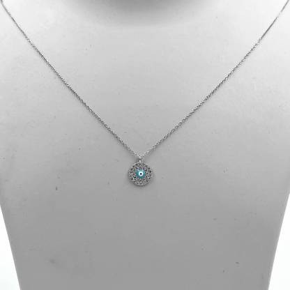 SATLAA Pure 925 Evil Eye Pendant with Chain for Girls and Women Rhodium Cubic Zirconia Sterling Silver Pendant