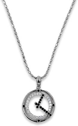 SATLAA 925 Pure Silver Round Clock Pendant with Chain for Girls & Women Rhodium Cubic Zirconia Sterling Silver Pendant