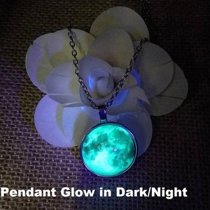 Teeragaj Radium Moon Pendant for girl and Women Glow in the Dark Moon Locket Silver Stainless Steel Pendant