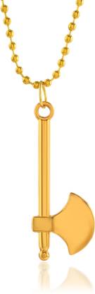 RN Gold Plated Axe, Kulhadi Design, Stylish Design Pendant Locket for Men Gold-plated Brass Pendant