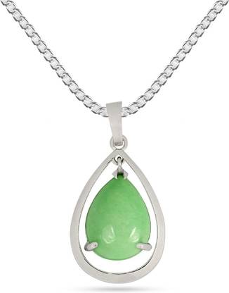CRYSTU Natural Green Jade Drop Shape Pendant Locket With Metal Chain for Unisex Jade Crystal Pendant