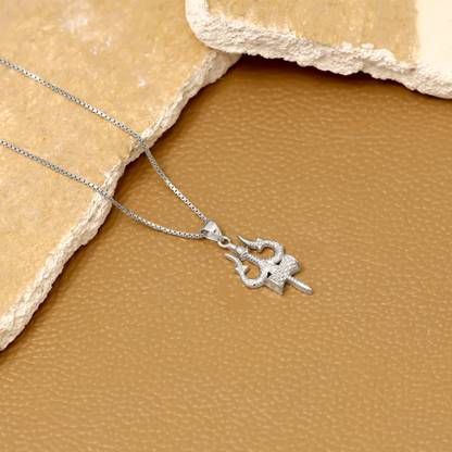 GIVA 925 Silver Trishul Pendant with Link Chain For Him Rhodium Silver Pendant