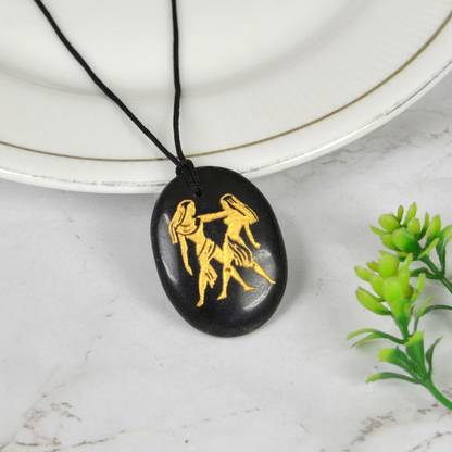 CRYSTU Natural Black Agate Gemini (Mithun Rashi) Zodiac Symbol Pendant Crystal Crystal, Stone Pendant