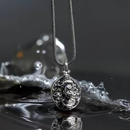Alvira Men's Silver Chain with Hanuman Pendant Rhodium, Silver Stainless Steel, Alloy Locket