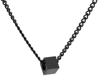 Airtick Black Geometric Small Square Ice-Cube Shape Locket Pendant Clavicle Chain Stainless Steel Locket Set
