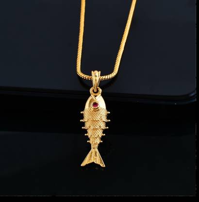 PYR Fashion gold chain with locket for men boys Gold-plated Brass Pendant Set