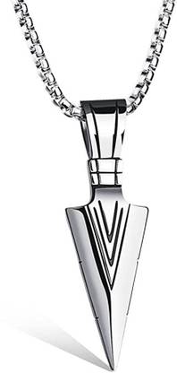 Uniqon Silver Spearpoint Arrow Head Cross Crucifix Crown Design Locket Pendant Necklace Stainless Steel