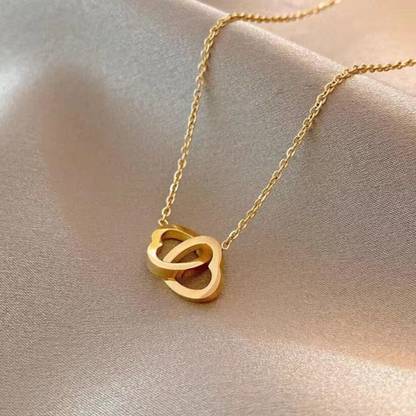 MARMORIS ECOM Trending Anti Tarnish Double Interlocking Heart Necklace for Women & Girls Gold-plated Stainless Steel Pendant