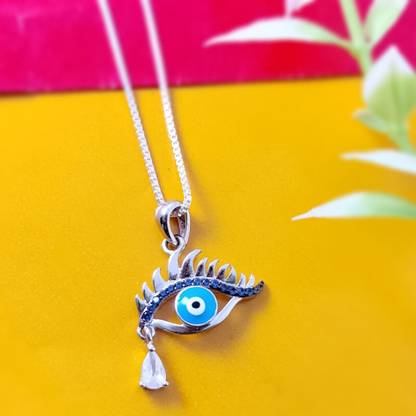 jsaj EVIL EYE PENDANT WITH SAPPHIRE AND ZIRCONIA STONE IN STERLING SILVER 999 Silver Sapphire, Zircon Sterling Silver Pendant