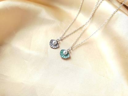 Sonisirani Pack of 2 Pretty cute seap shell pearl pendant necklace for women and girls Silver Alloy