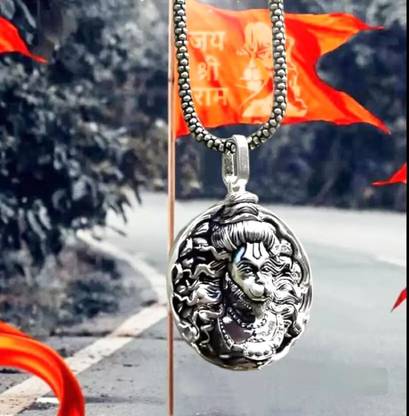 ARIVETS Silver Chain with Rambhakt Hanuman Pendant Rhodium Alloy Locket Set Sterling Silver Sterling Silver Pendant Set