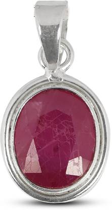 CRYSTU Natural Manik Ruby Gemstone Pendant Silver 925 Pendant for Unisex 6Ct to 7Ct Apr Silver Ruby Stone Pendant