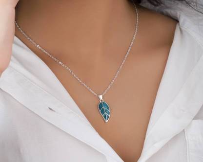RV jewels Silver Mystic Blue Leaf Pendant |Lifetime Plating| Silver Sterling Silver Pendant
