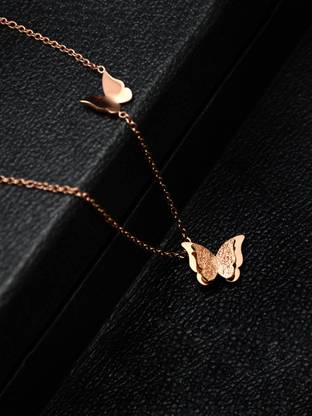 YELLOW CHIMES Express Your Feelings Collection 18K Rose Gold Plated Butterfly Copper Stainless Steel Pendant