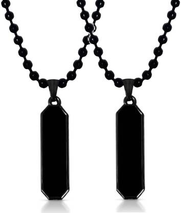 Uniqon (Pack Of 2) Black Ractangular Octagon Dripping Glue Black Stone Pendant Locket Stainless Steel