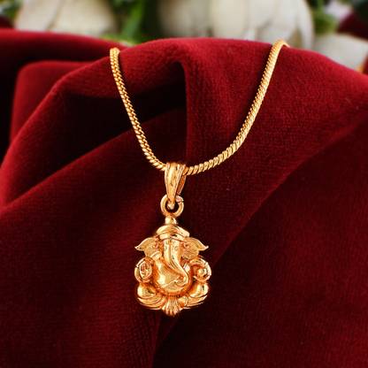 NAVYA ART God Ganpati Locket Ganesh Ji Pendant With Gold Chain for Women Girls Boys Men Gold-plated Brass Pendant Set