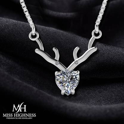 Miss Highness 925 Silver Deer Pendant for Women with Heart Diamond for Party and Daily Wear Rhodium Cubic Zirconia Sterling Silver Pendant