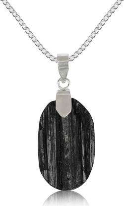 CRYSTU Natural Black Tourmaline Oval Shape Pendant Locket with Metal Chain for Unisex Tourmaline, Agate, Crystal Stone Pendant