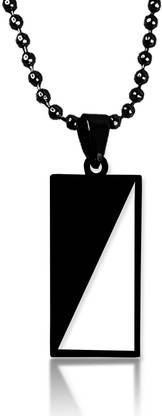 Adhvik Black Cool Geometric Rectangle Unique Design Locket Pendant Necklace Ball Chain Stainless Steel Pendant Set