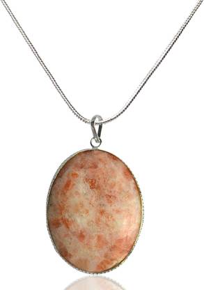 REIKI CRYSTAL PRODUCTS Natural Sunstone Oval Shape Pendant Locket With Metal Chain for Unisex Crystal Pendant