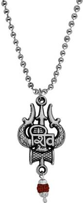 Shiv Jagdamba Religious Lord Shiva Trishul Damaru Locket Sterling Silver Zinc, Metal, Wood Pendant Set