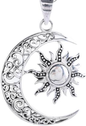 ROMANCHY Pure 925 Sterling Silver Sun and Moon Pendant For Boys Girls, Men & Women Gold-plated Stone Pendant