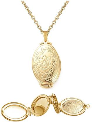 Via Mazzini Expandable Gold Plated Oval Photo Locket Pendant With Chain (NK0984) Gold-plated Brass Pendant