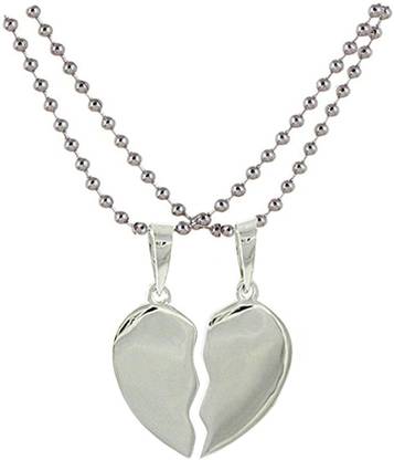 P. R. PRINTS Broken Heart Pendant Necklace for Women & Men for Valentine Day Silver Stainless Steel Pendant Set