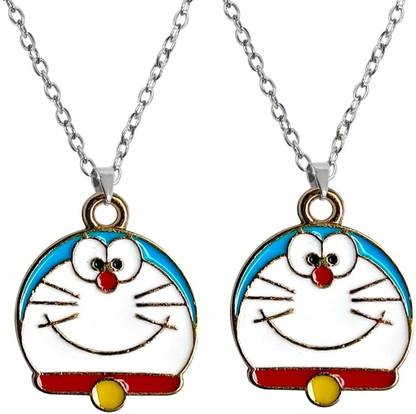 Uniqon (2 Pcs) Cartoon Anime Little Doraemon Head Face Charm Pendant Locket Necklace Stainless Steel Pendant Set