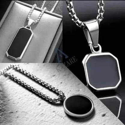zebisco Combo of 3 Geometric Shape Black Pendant locket for men and boys Silver Stainless Steel, Steel, Sterling Silver Locket