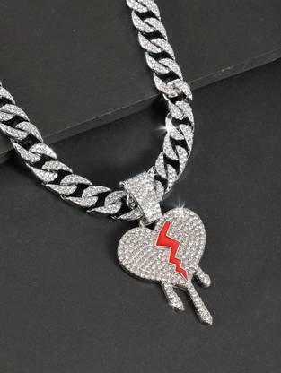 vien Mc Stan HipHop Chains Bleeding Broken Heart Pendants Iced Out Chain Silver Cubic Zirconia Alloy Locket Set