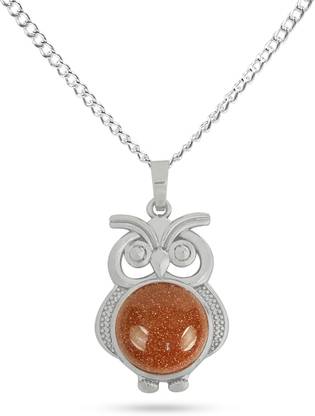 CRYSTU Natural Goldstone Brown Crystal Stone Owl Pendant /Locket, Chain For Unisex Crystal Pendant
