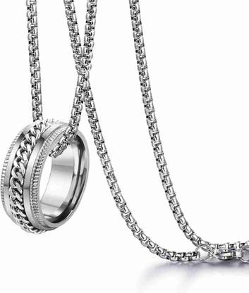 P R Production Ring Pendant Loket Silver Titanium Stainless Steel Locket Set