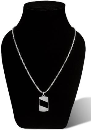 Uniqon Silver Army Military Step Edge Dog Tag Plate Locket Pendant Necklace Box Chain Stainless Steel