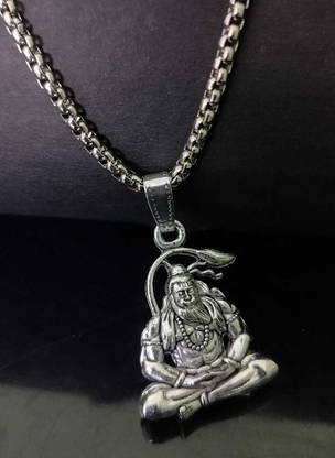 SELENITE Meditation Hanuman Pendant for Men and Women, Evil Protector Hanuman Ji Locket Silver Brass Pendant