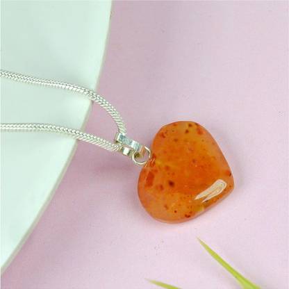 CRYSTU Natural Certified Carnelian 15-20 mm Heart Shaped Pendant For Unisex Carnelian Crystal Pendant