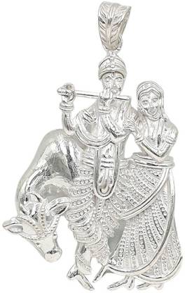 Sahiba Gems Big Size Silver / Chandi God Krishna Ji Pendant Locket for Men Boys Girls Silver Locket
