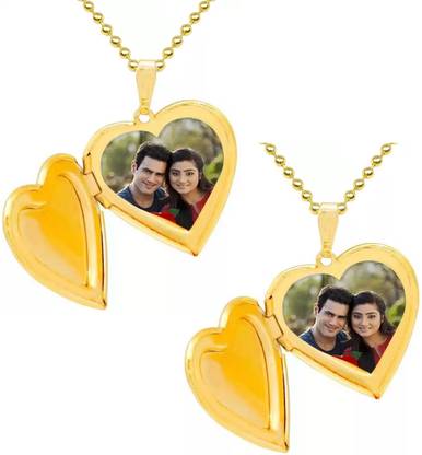 Uniqon Set Of 2 Pcs Golden Heart Love Openable Mini Photo Momento/Memory Locket Pendant Gold-plated Stainless Steel