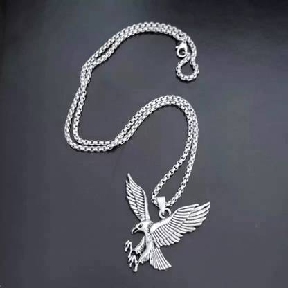 Alvira Stylish Vintage Eagle Pendant Locket with Rope Chain for Men & Boys Rhodium, Silver Stainless Steel, Alloy Locket