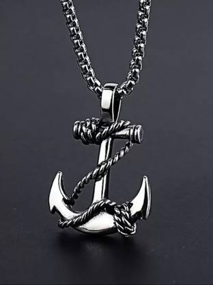 Alvira Stylish Anchor Navy Marine Pendant Locket with Rope Chain for Men & Boys Rhodium, Silver Stainless Steel Locket