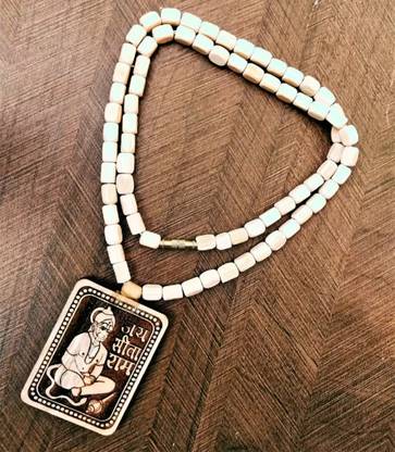 shahinpearlmart Original & Natural Wood Tulsi Kanthi Mala With hanuman Jay sita ram Wood Locket Set