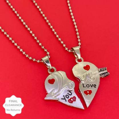 P. R. PRINTS Couple Locket with I Love You Heart Silver Stainless Steel, Alloy Locket Set
