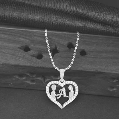 Kanak Jewels Couple Pendant "A" Letter Silver plated Valentine Latest Couples Chain Pendant Silver Cubic Zirconia Brass Pendant