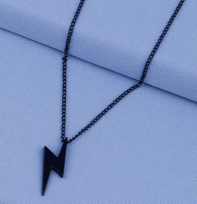 डीई-अल्टीमेट Black Harry Potter Lightning Flash Bolt Zig Zag Locket Pendant Clavicle Chain स्टेनलेस स्टील पेंडेंट सेट