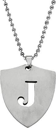 AFH Stainless Steel Silver Initial Charms Letter Alphabet J Necklace for Men Women Silver Crystal Stainless Steel Pendant