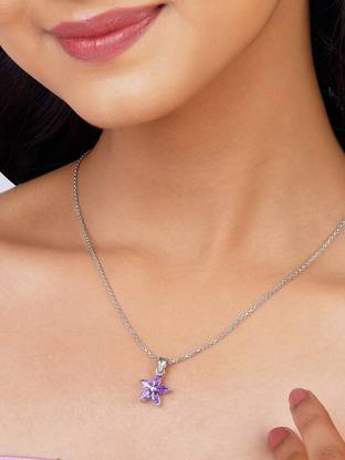Faizam Collection Silver Mystic Blue Leaf Pendant |Lifetime Plating| Rhodium Sterling Silver Pendant