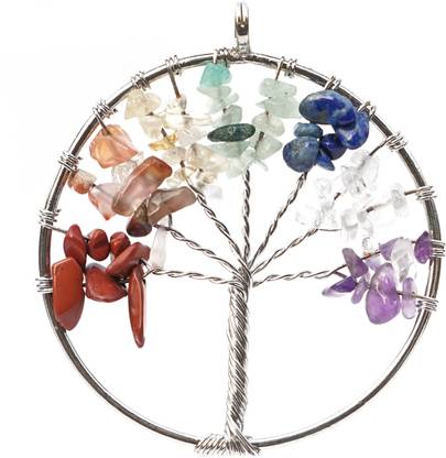 HAWAI 7 Chakra Tree of Life Pendulum Round Natural Stone Pendant for Men and Women Stone Pendant