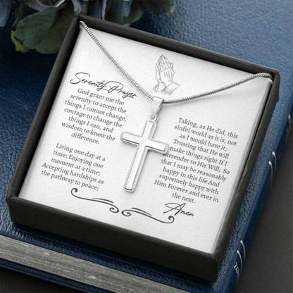 Rakva Serenity Prayer Necklace, Full Serenity Prayer, Prayer For Strength Necklace Zircon Silver Pendant Set