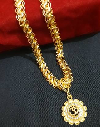 Aviate OM Round Flower & koyali chain Gold-plated Diamond Alloy Pendant Set